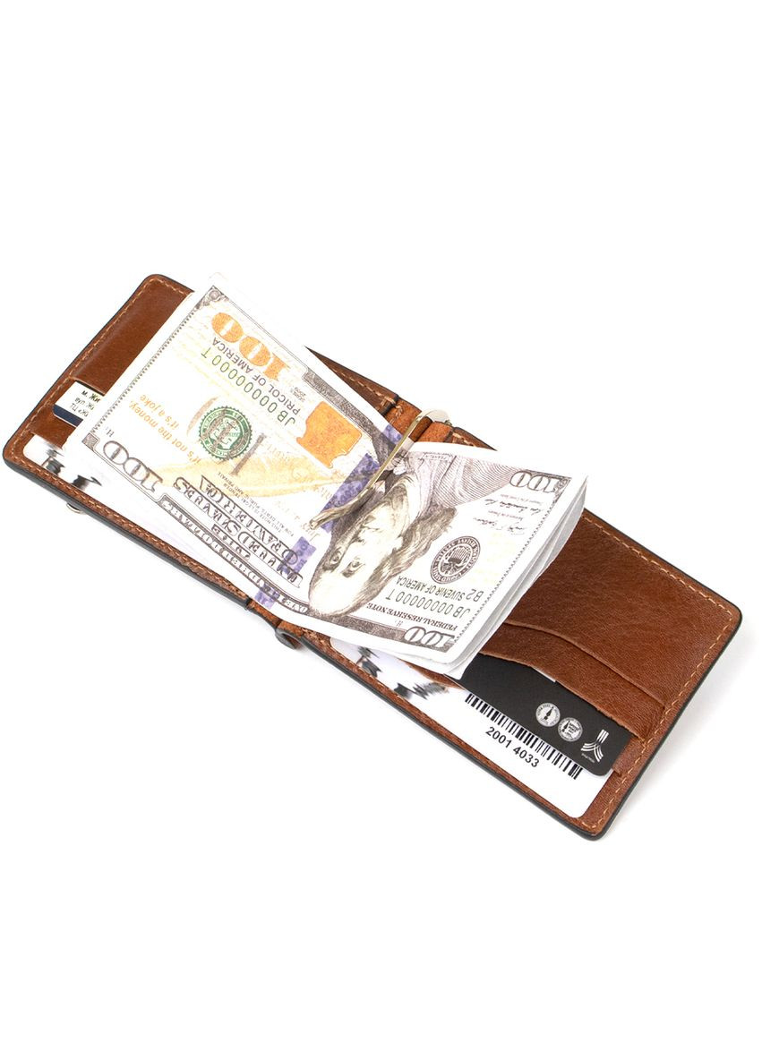 Мужской кожаный зажим для денег 11474 Коричневый Grande Pelle (331913452)