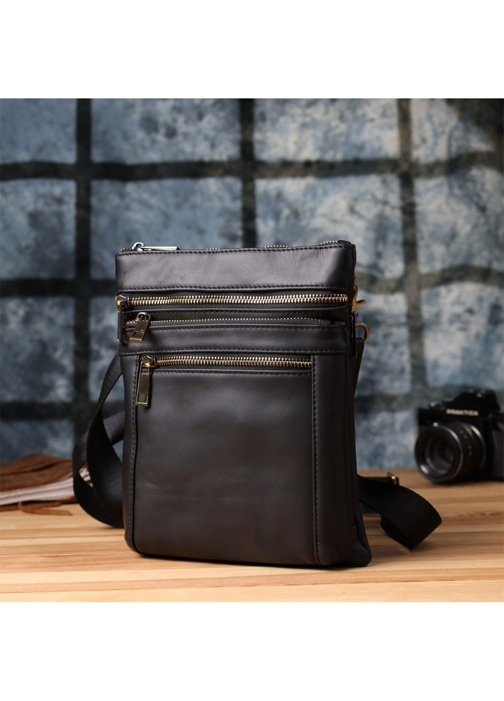 Повседневная мужская сумка из натуральной кожи 23037 Черный Vintage (357494973)