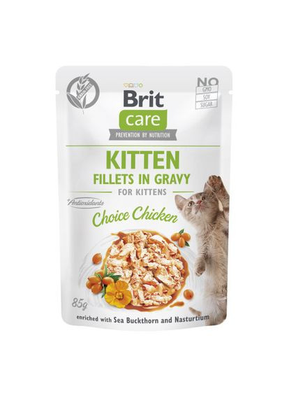 Корм влажный для котят Cat Fillets in Gravy Choice Chicken филе в соусе с курицей, пауч, 85 г (*) Brit Care (322591526)