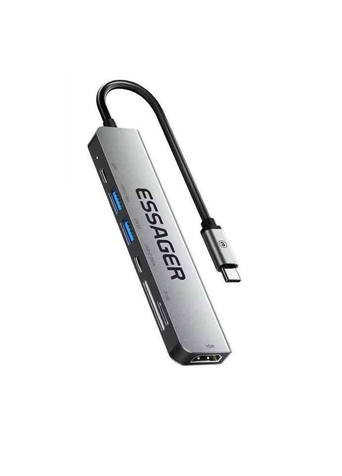 USB-хаб 7 в 1 60W (Type-C 3.1 to 4K HDMI/ SD/TF Card/ PD Fast Charge Essager (372084600)