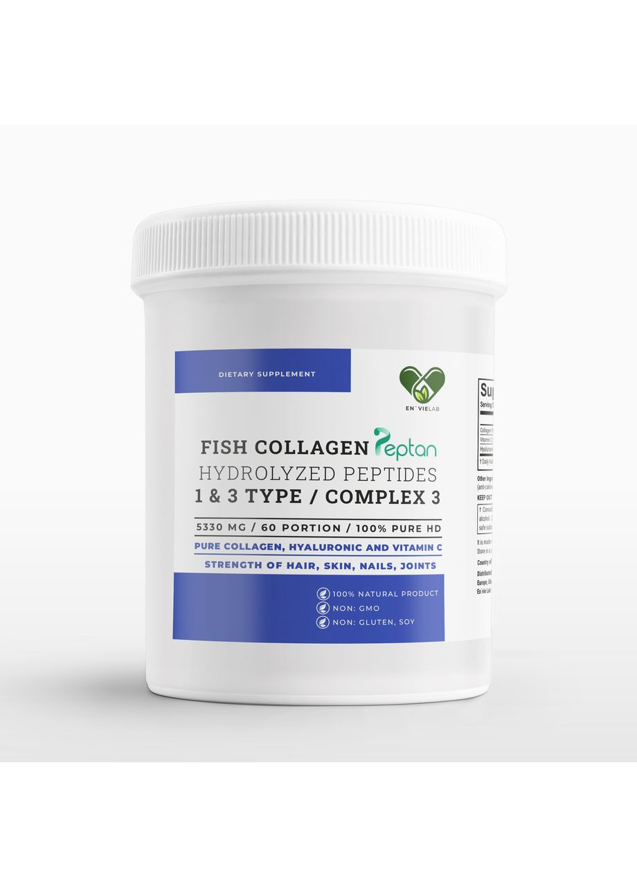 Морський колаген з гіалуроновою кислотою для суглобів, шкіри та волосся FISH COLLAGEN COMPLEX 3 Envie Lab (369154472)