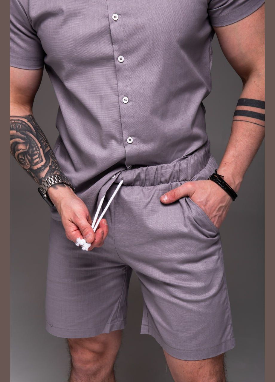 Серый комплект рубашки + шорты лен серый No Brand