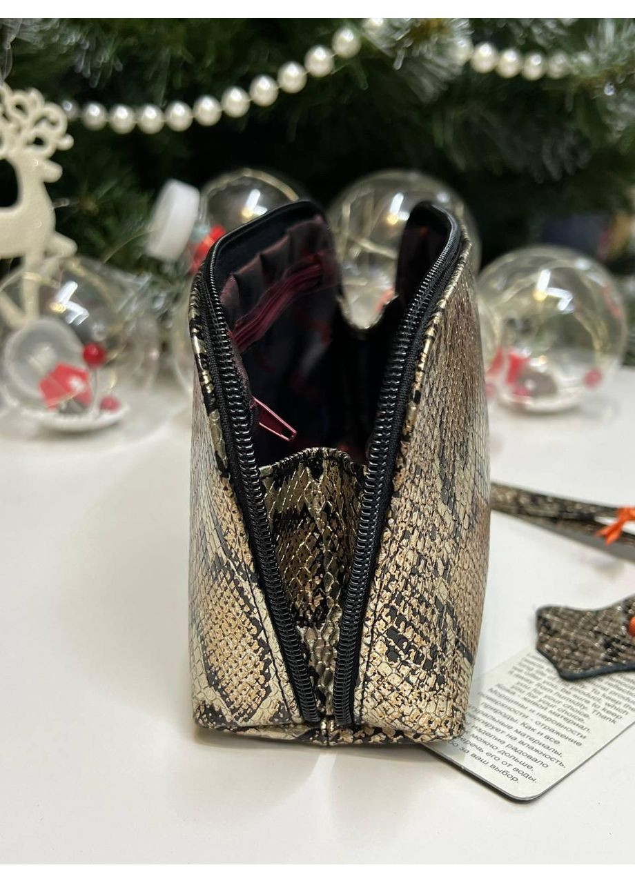 Косметичка женская натуральная кожа Турция с ремешком для кисти золотой змеиный принт 064-09 Desisan (372474893)