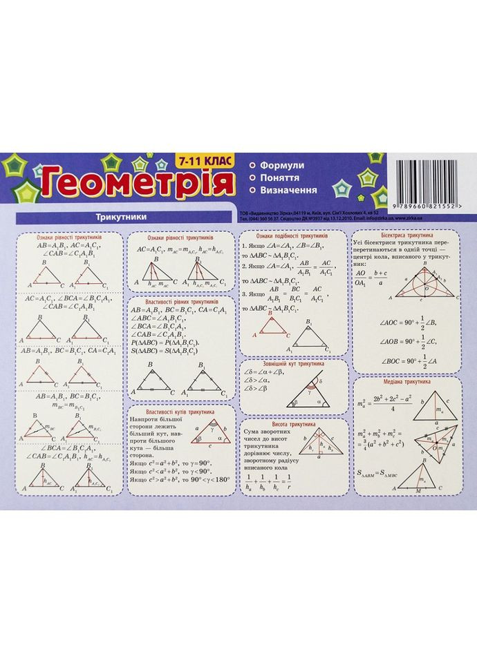 Картонка-підказка Геометрія 7-11 клас 66447 No Brand (365641251)