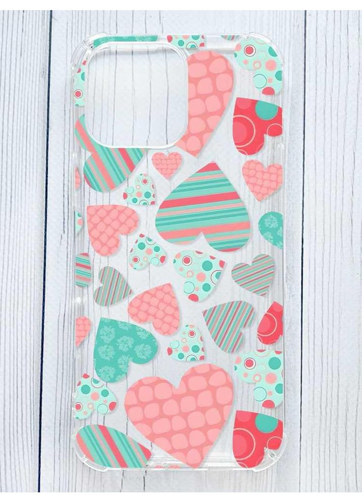 Чохол з потовщеними кутами на iPhone 16 Pro Max Різнокольорові сердечка (принт 334) Creative (356125677)