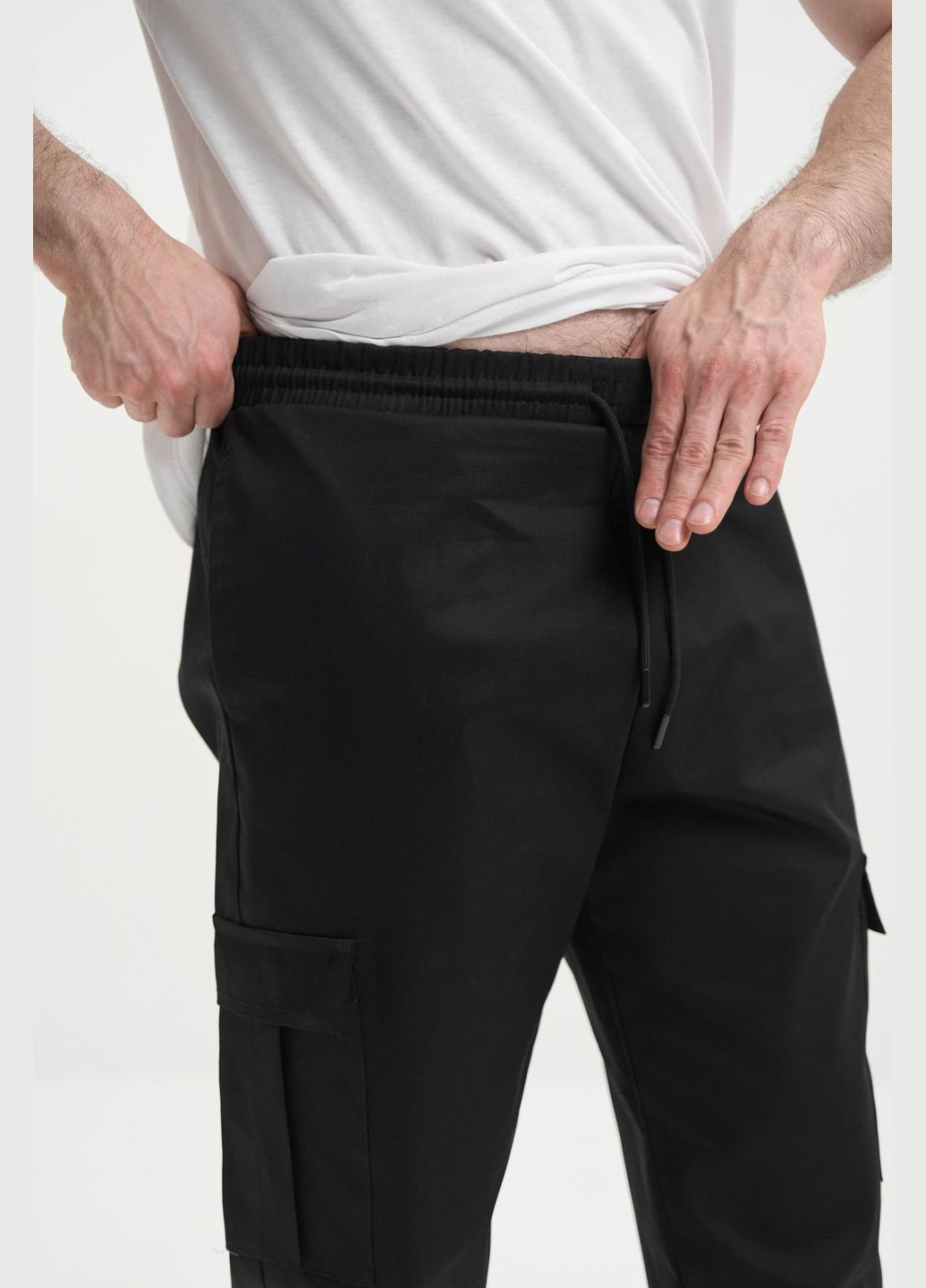 Штани карго чоловічі Великого розміру стрейч-котон з кишенями весна-літо-осінь, чорний No Brand (338792312)