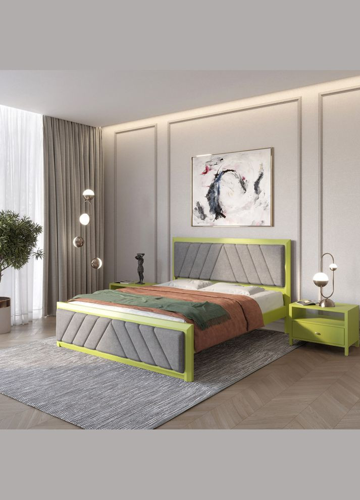 Полуторне дерев'яне ліжко Барселона Б2 (S3050G70Y)/Аляска 93 (Сірий) 120х200 см (MBG-13637) Mebigrand (366086464)