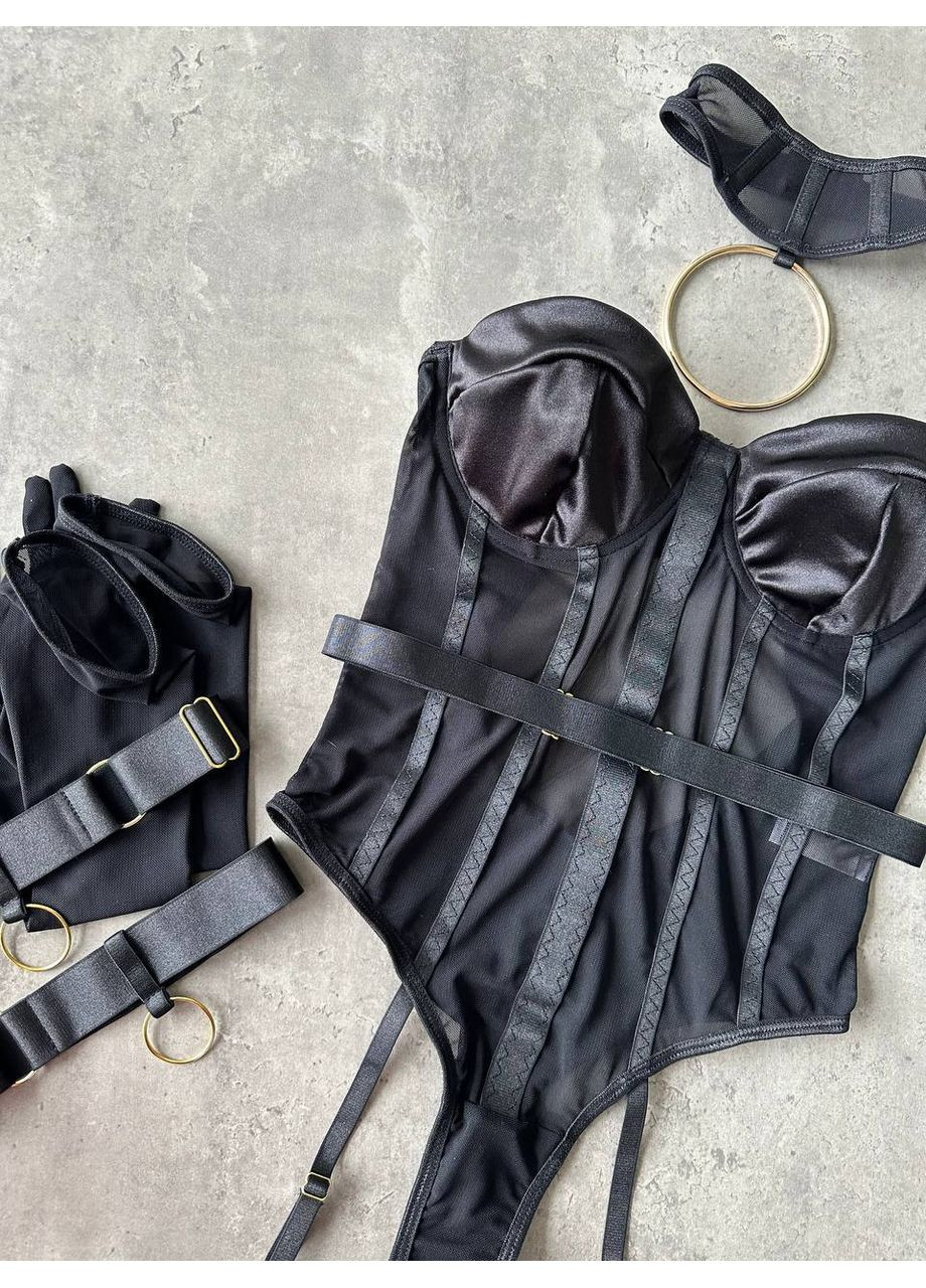 Боді чорне з обʼємним чокером, рукавичками та гартером Vital-Textile 267/12 (361853748)