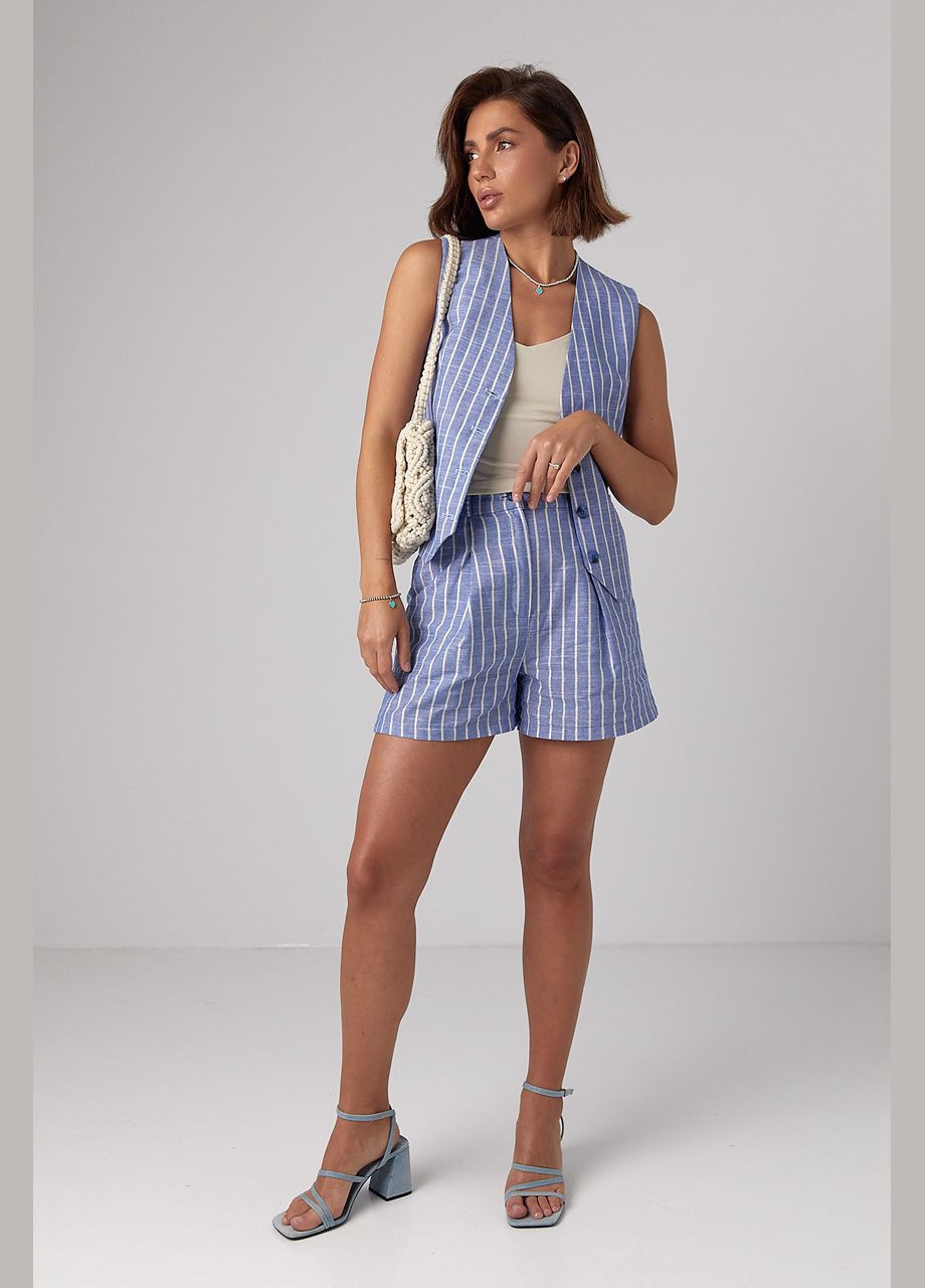 Жіночий літній костюм із шортами та жилеткою в смужку 9821 Lurex (299266038)