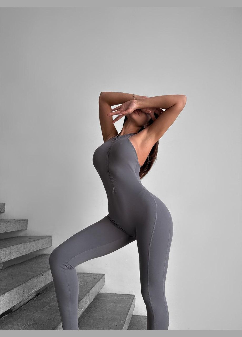 Спортивный комбинезон (длинный) с чашками и пуш-ап серого цвета, размер S Trends комбинезон-брюки однотонный серый спортивный
