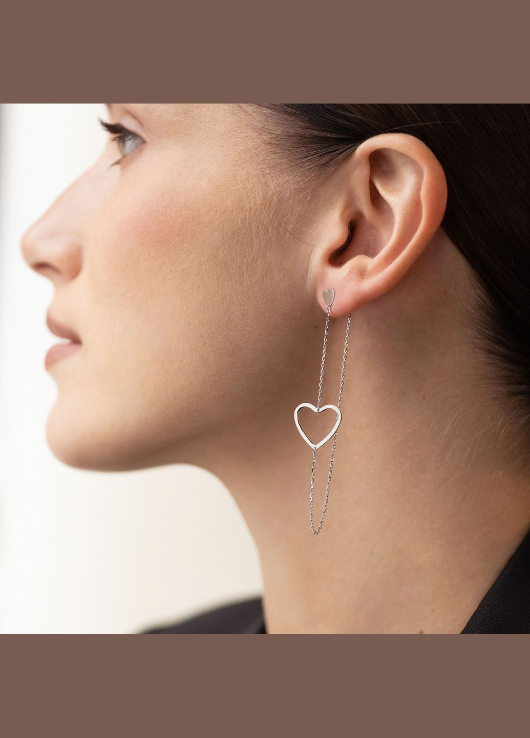 Золоті сережки - пусети на ланцюжку Сердечка с05954 Oniks (264024097)