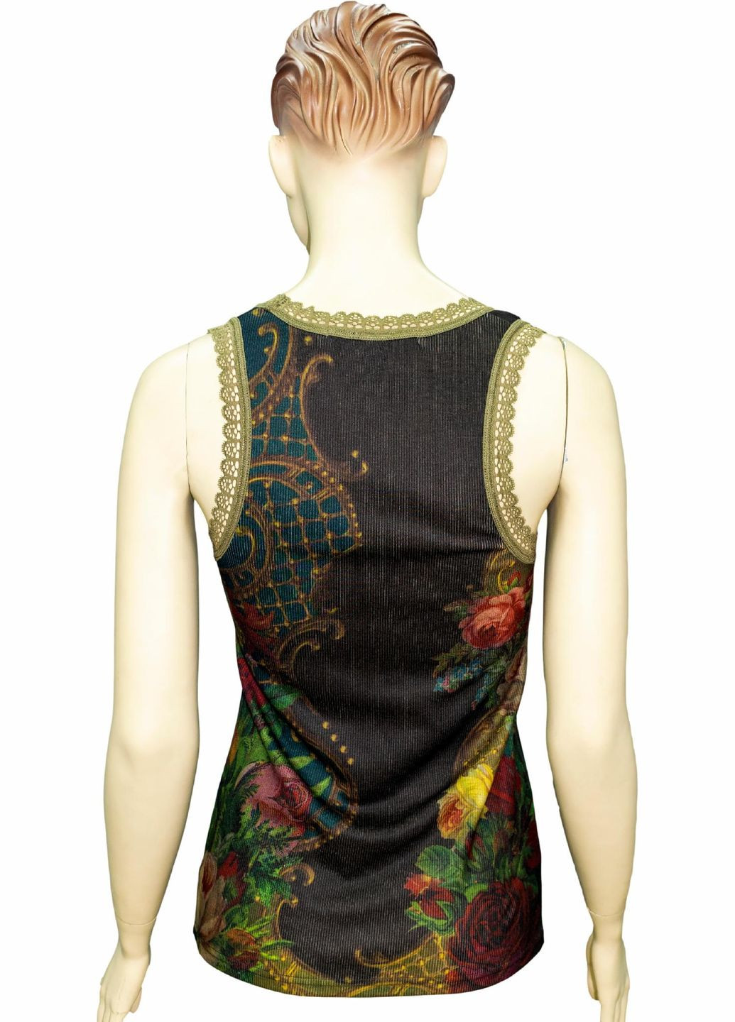 Женская майка "Цветочная феерия" с кристаллами Swarovski, кружевом и глитером (р-L) Michal Negrin — 347018210