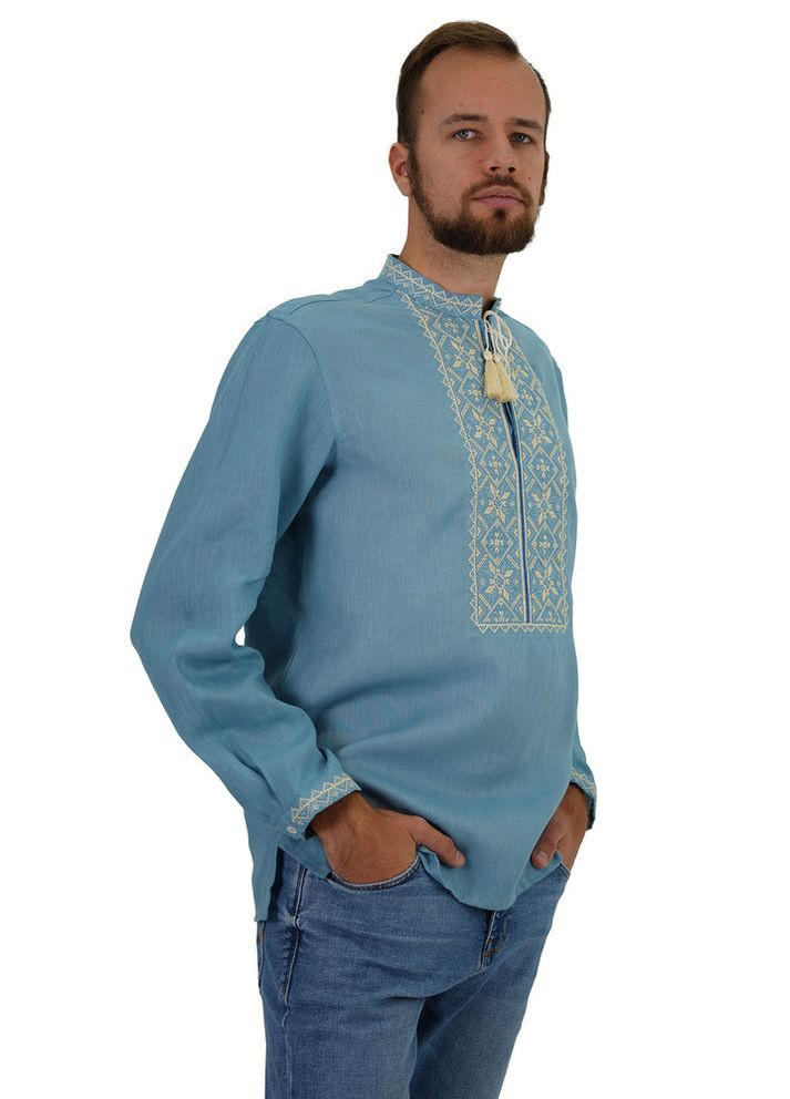 Блакитна вишиванка чоловіча із лляного полотна лучеслав (fm2527) Folk Moda (365812274)