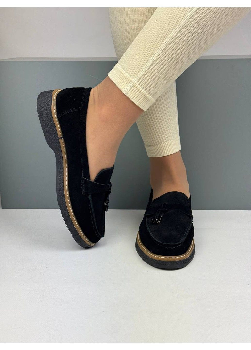 VIKA 508 Лоферы Замшевые Черные с украшением черный з натуральная замша, турция — демисезон (372384861)