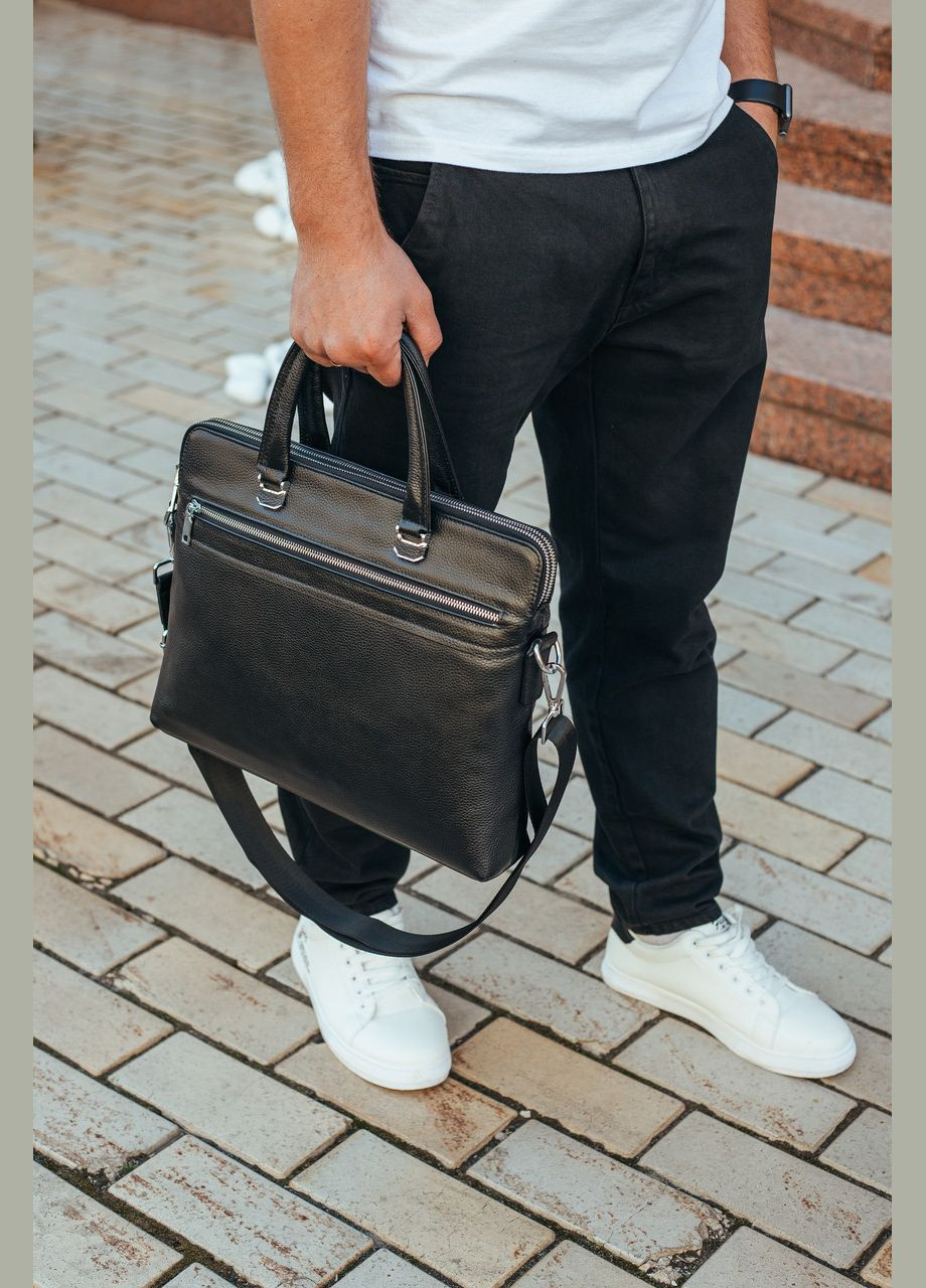 Шкіряна чоловіча чорна ділова сумка портфель No Brand (314454985)