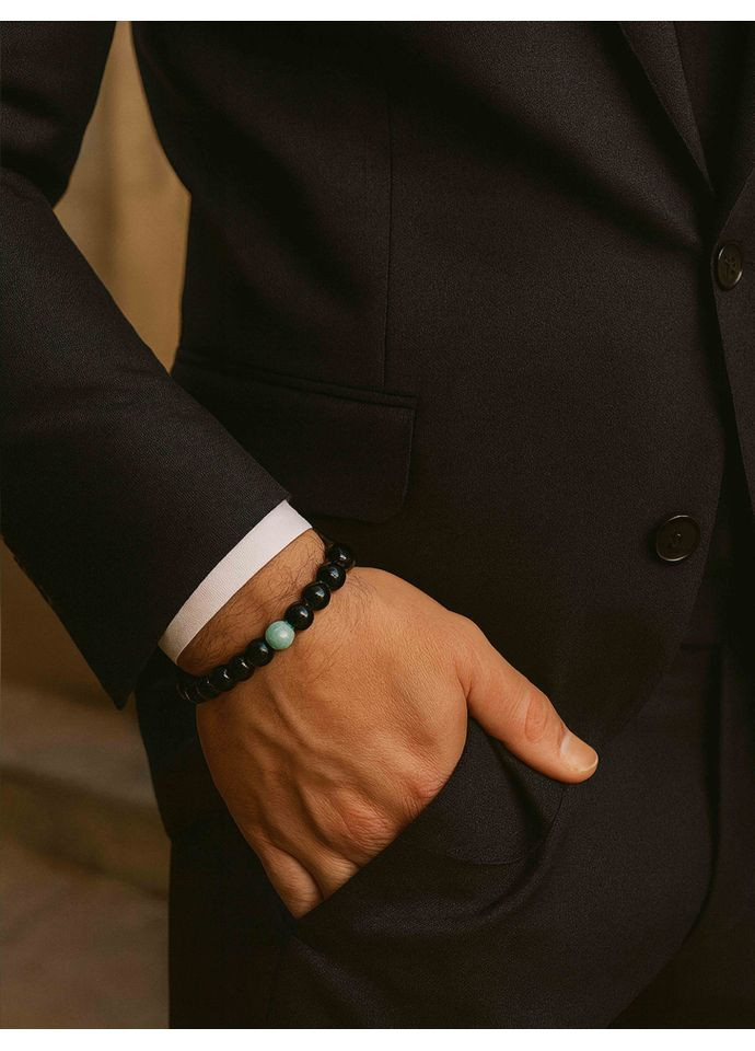 Мужской браслет из агата и аквамарина 4675 LeBijou (367580454)