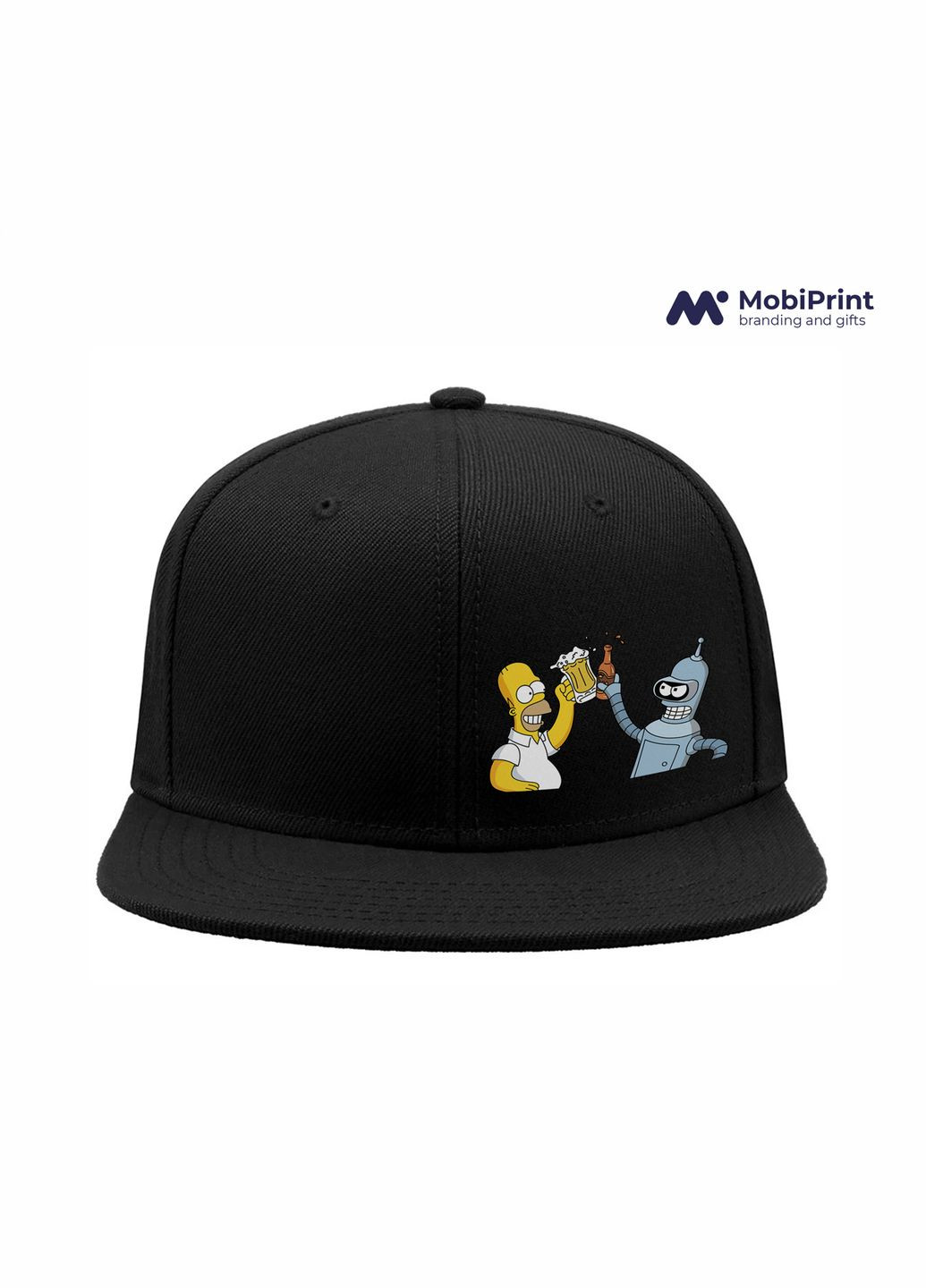 Кепка Snapback Бендер Футурама Гомер Сімпсони Чорний (9276-2037-BK) MobiPrint (292866304)