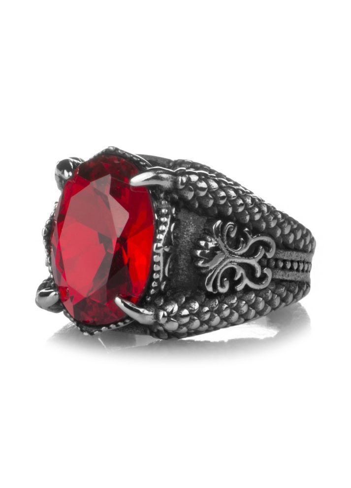 Перстень чоловічий "Лапа дракона" зі сталі R-Z10172-09 з червоним фіанітом (Розмір: мм (9 США) WellDone (333698708)