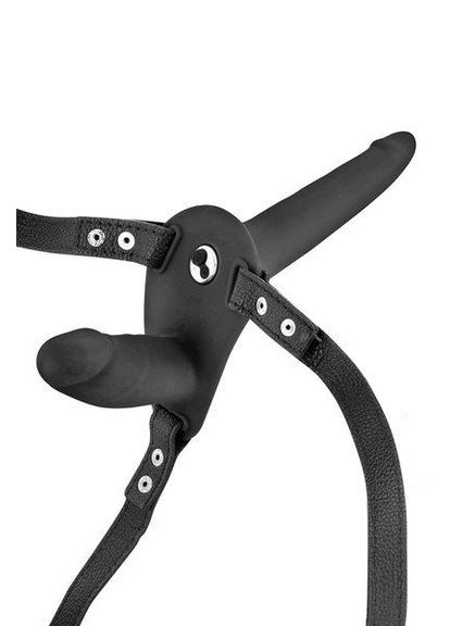 Подвійний страпон з вібрацією Vibrating Strap-On with Double Dildo Black Fetish Tentation (297516589)