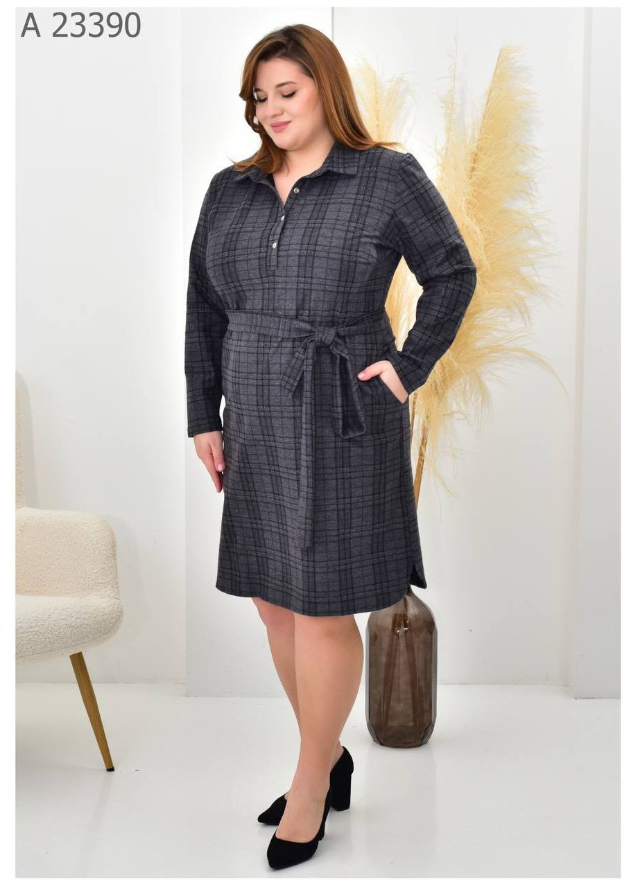 Сіра повсякденний жіноча сукня великого розміру SK в клітинку