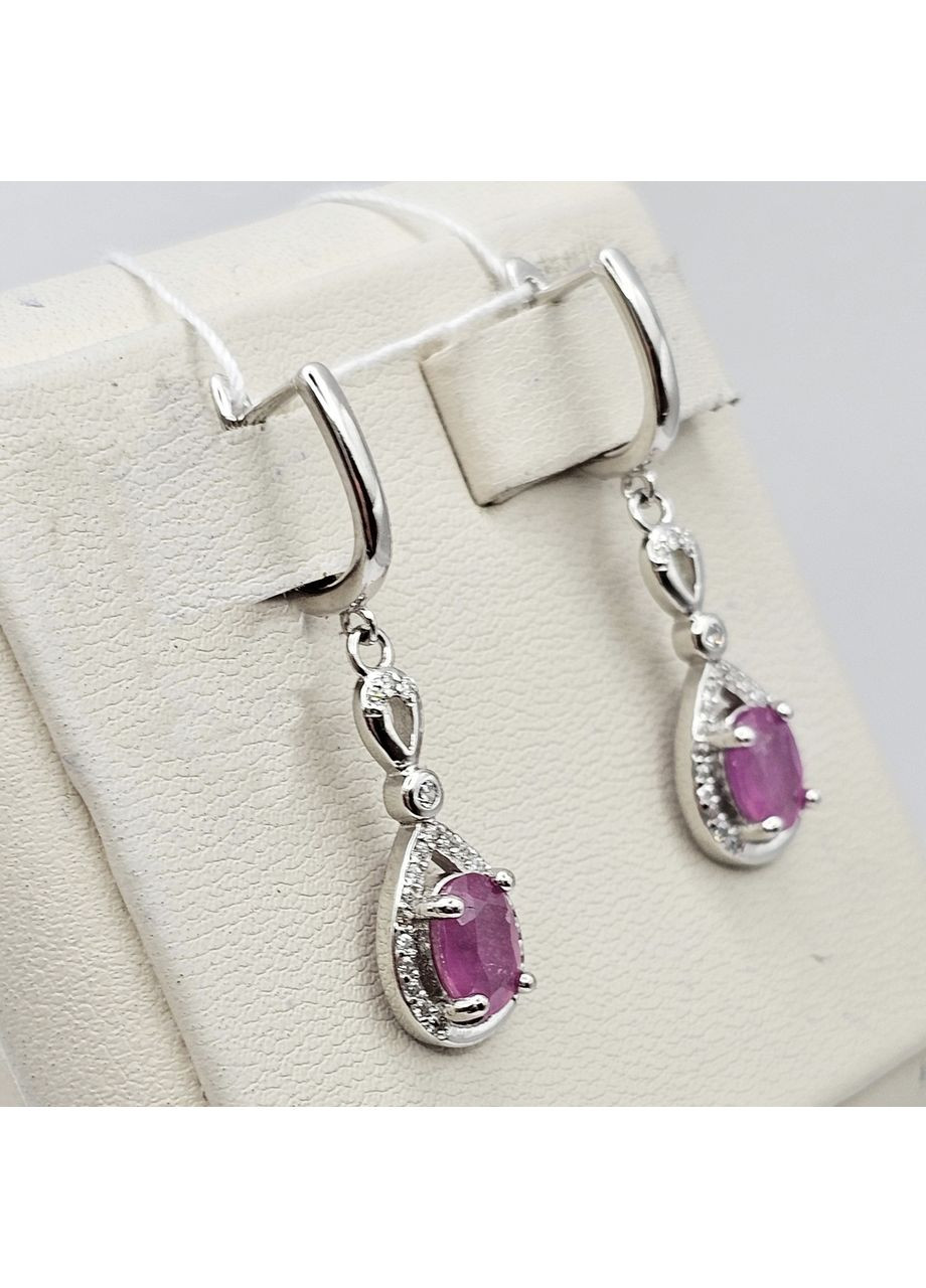Сережки срібні з рубіном та кубічним цирконієм 3,76 г No Brand (369737432)