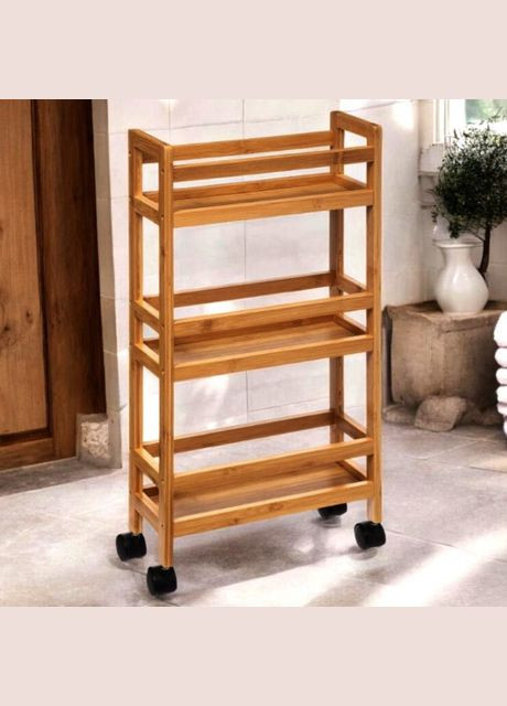 Етажерка з дерева для ванної на коліщатах Олдасі охра (АБТ-003004) No Brand (328209277)