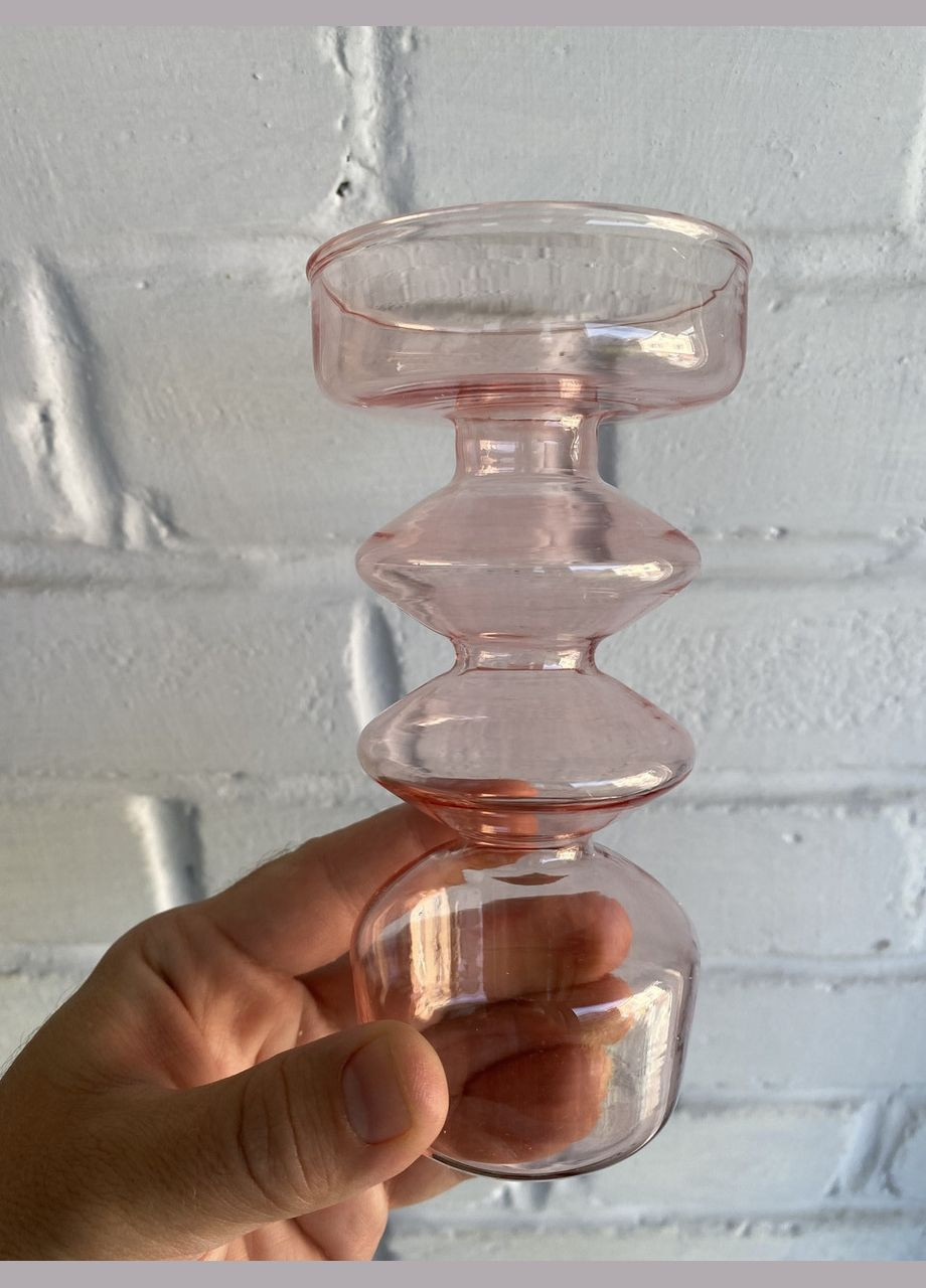 Ваза для квітів REMY-DEСOR скляна декоративна ваза Стелла рожевого кольору висота 14 см для декору будинку REMY-DECOR (266138058)