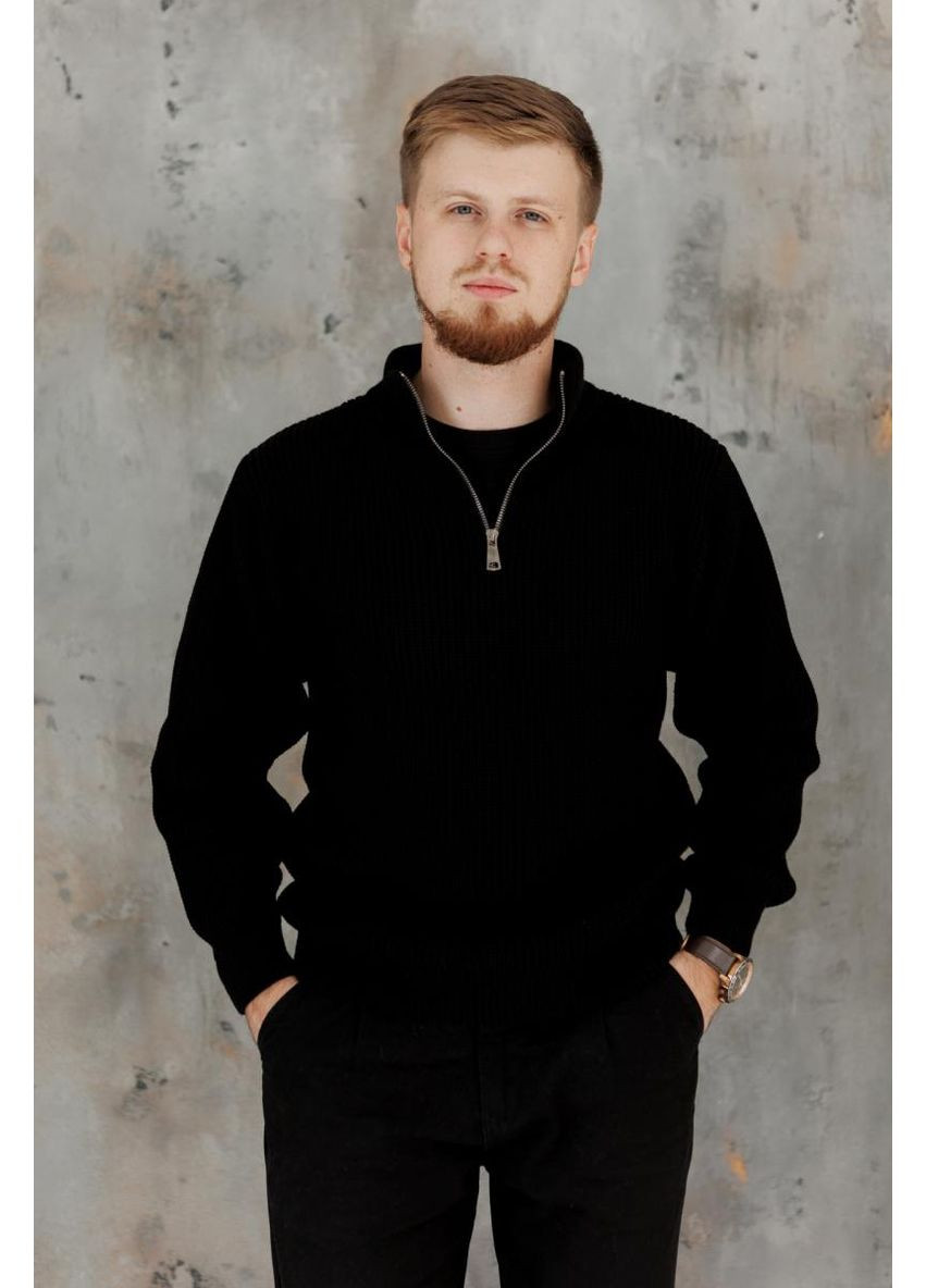 Чорний демісезонний чоловічий светр на блискавці artknit (ak38812p) Art Knit
