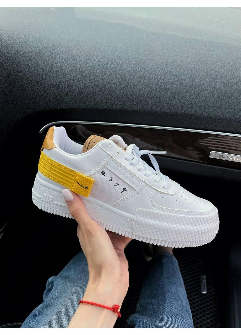 КРОССОВКИ ЖЕНСКИЕ NIKE AIR FORCE 1 TYPE 354 WHITE ORANGE НАЙК АИР ФОРС 1 ПРЕМИУМ No Brand белые демисезоны (368858120)