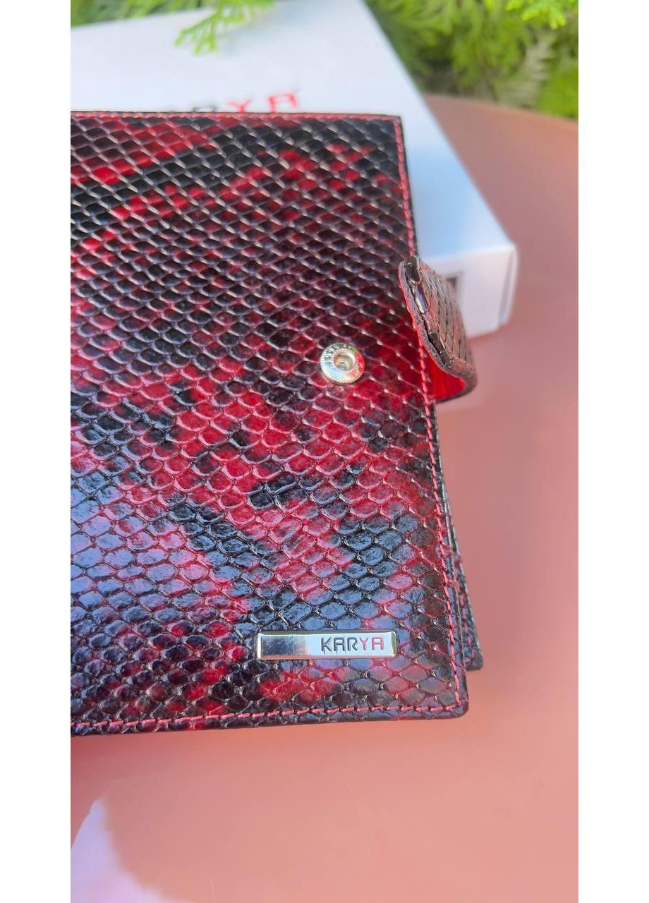 Кожаный кошелек для автодокументов Турция на кнопке, красный с черным удобно вмещает права, техпаспорт, карточки Karya (348357387)
