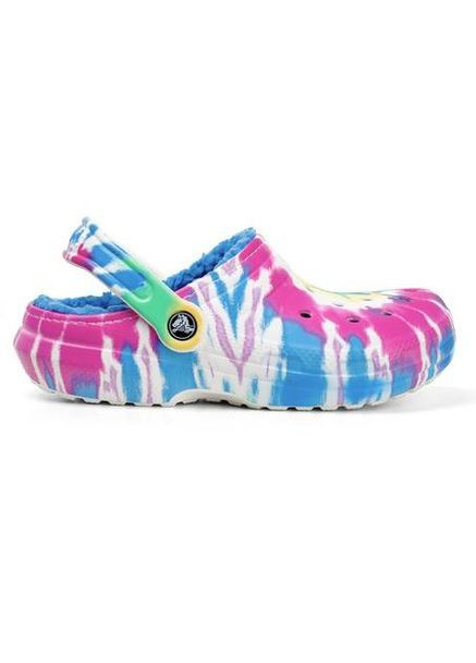 Сабо Classic утепленні cинього кольору крокси на хутрі домашні тапки Crocs Tie-Dye Lined Clog (364989006)