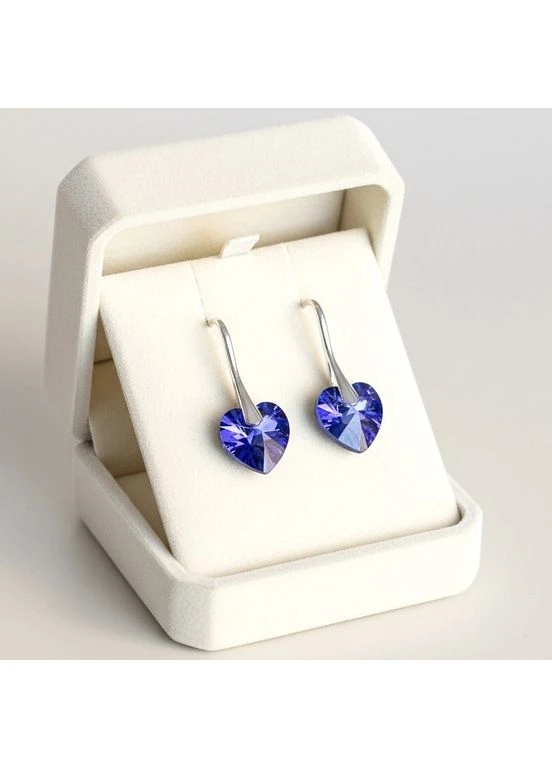 Срібні сережки Серце з кристалами Swarovski (Австрія) синій хамелеон, родовані Харків Ланцюг (393818322)