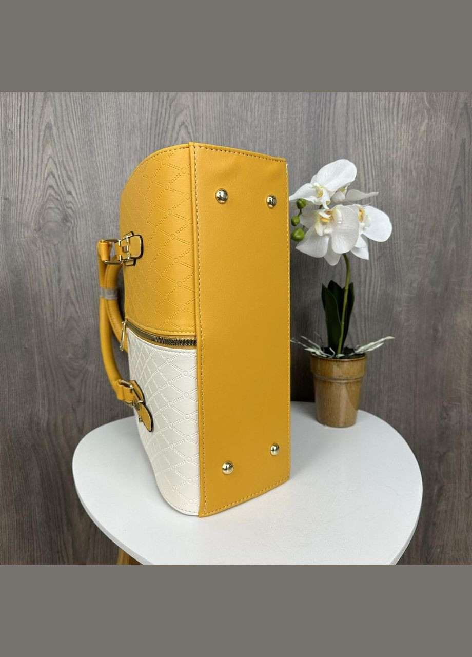 Жіноча сумка на плече еко-шкіра трапецієподібна з геометричним візерунком чорно-біла жовто-біла (sku_612Ж) No Brand (330576059)