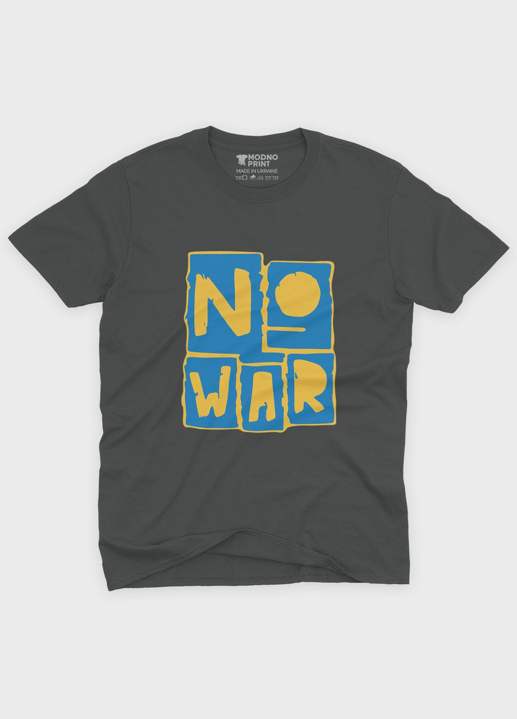 Темно-сіра чоловіча футболка з патріотичним принтом no war (ts001-5-slg-005-1-126) Modno