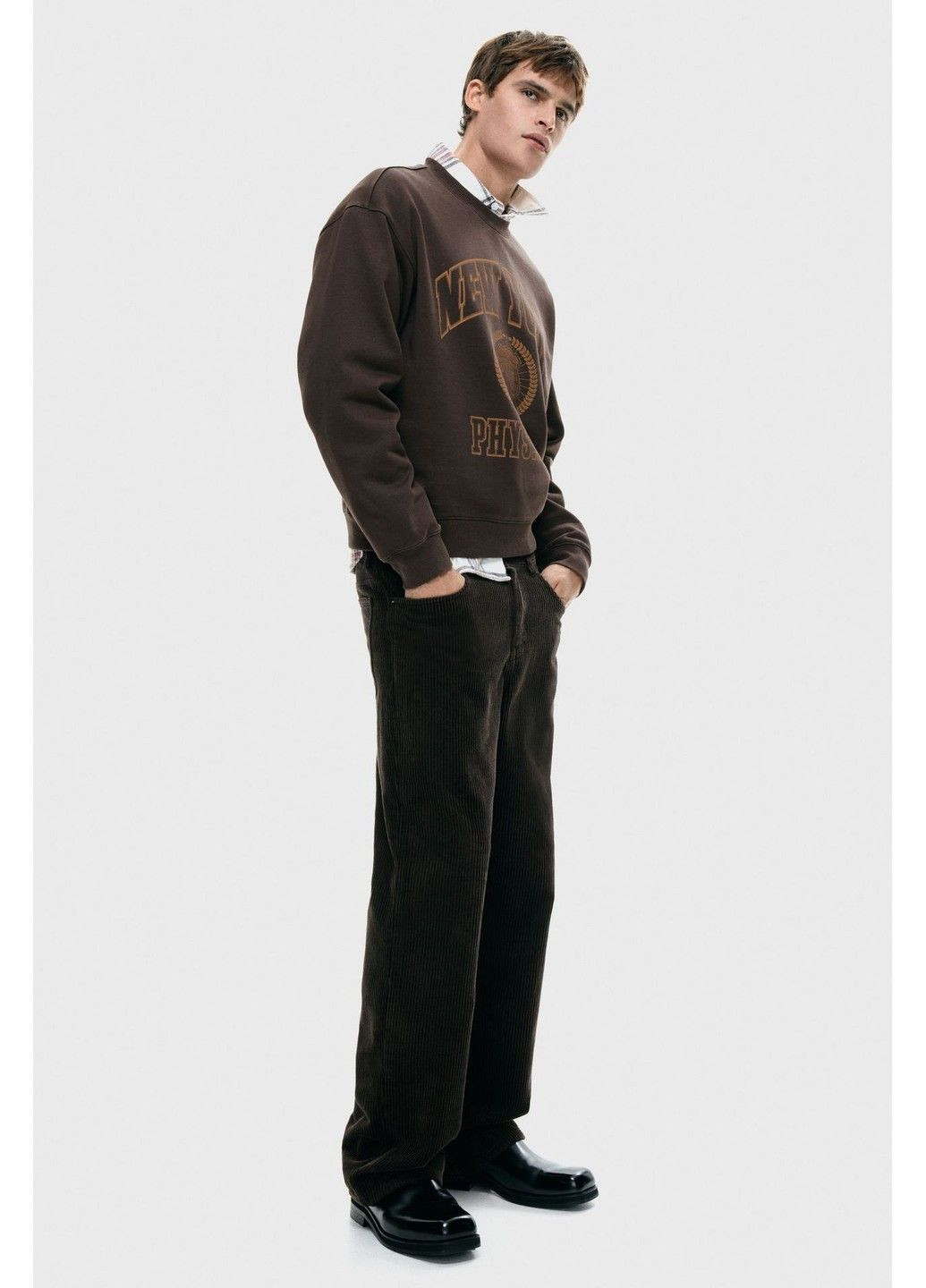 Коричневый мужской свитшот loose fit с принтом (58688) s коричневый H&M (367377288)