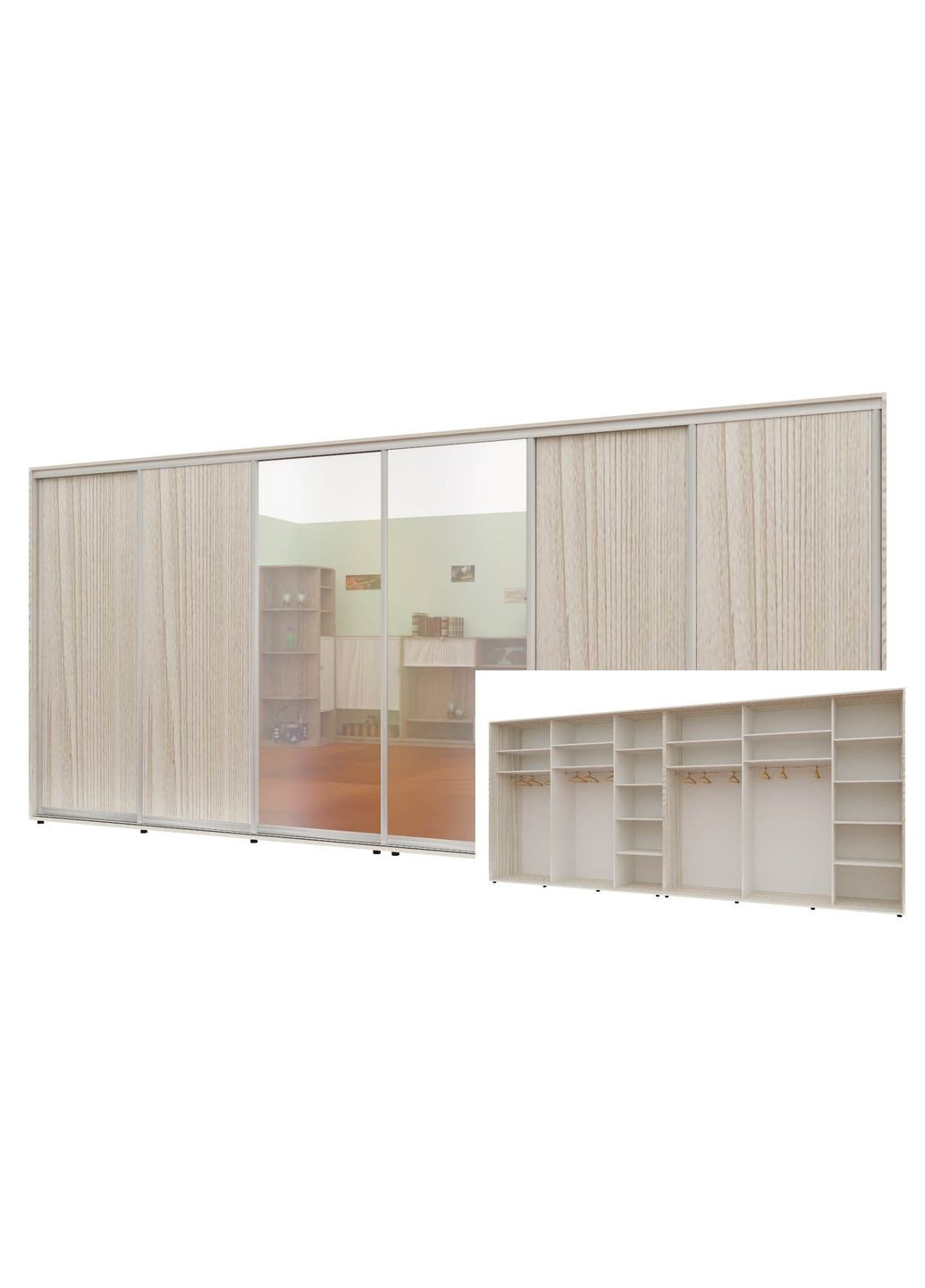 Шкаф-купе шестидверный Комфорт Мебель 540*60*220 см Дуб Беленый 4 двери ДСП + 2 двери Зеркало Стандарт Комфорт Меблі (360439508)