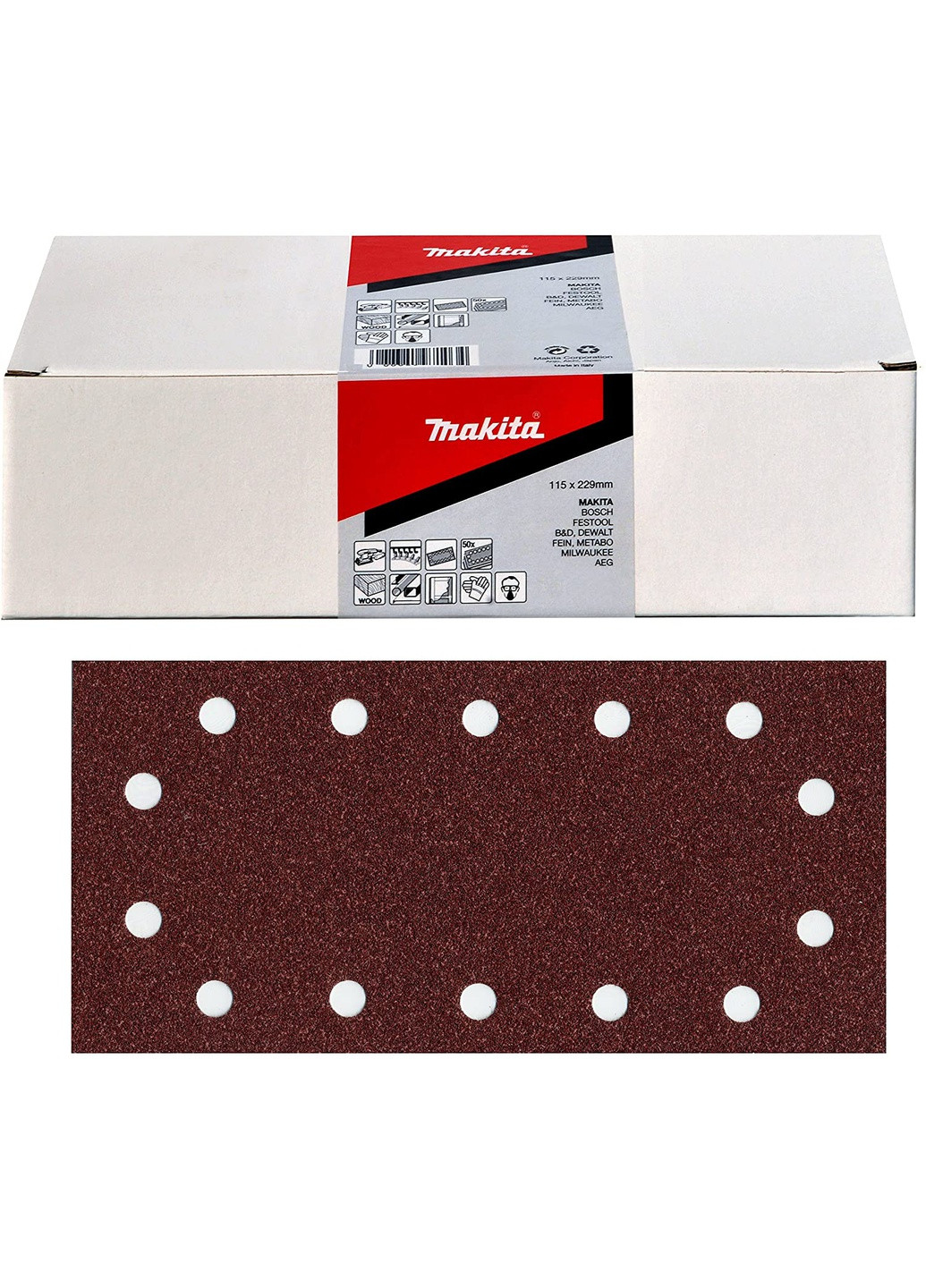 Набір шліфувального паперу на липучці P-43125 (115х229 мм, 14 отворів, К80, 50 шт) шліфпапір шліфлисти (6994) Makita (295037553)