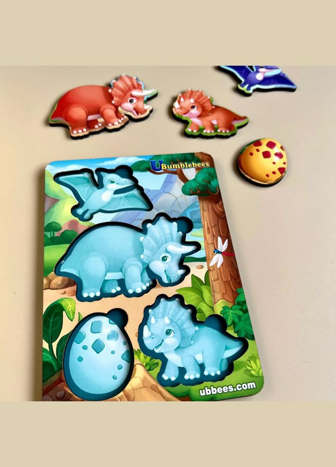Дерев'яний пазл-вкладиш "Динозаври" (ПСФ124) PSF124 фон із підказкою Ubumblebees (304407722)