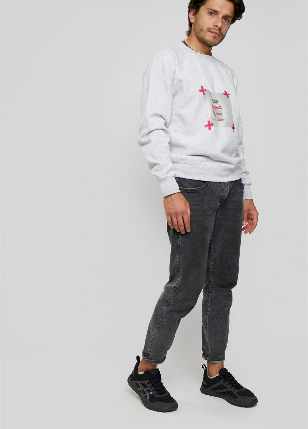 Сірий світшот чоловічий сірий "positive thinking" YAPPI малюнок (303773052)