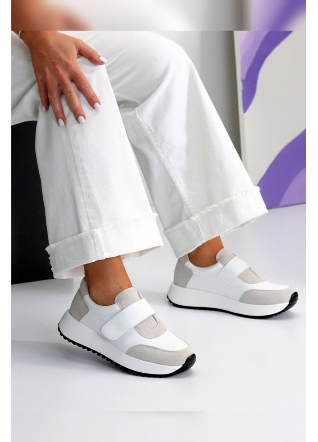 Білі жіночі з комбінованих матеріалів із липучкою Yimeili кросівки білі літо (355336159)