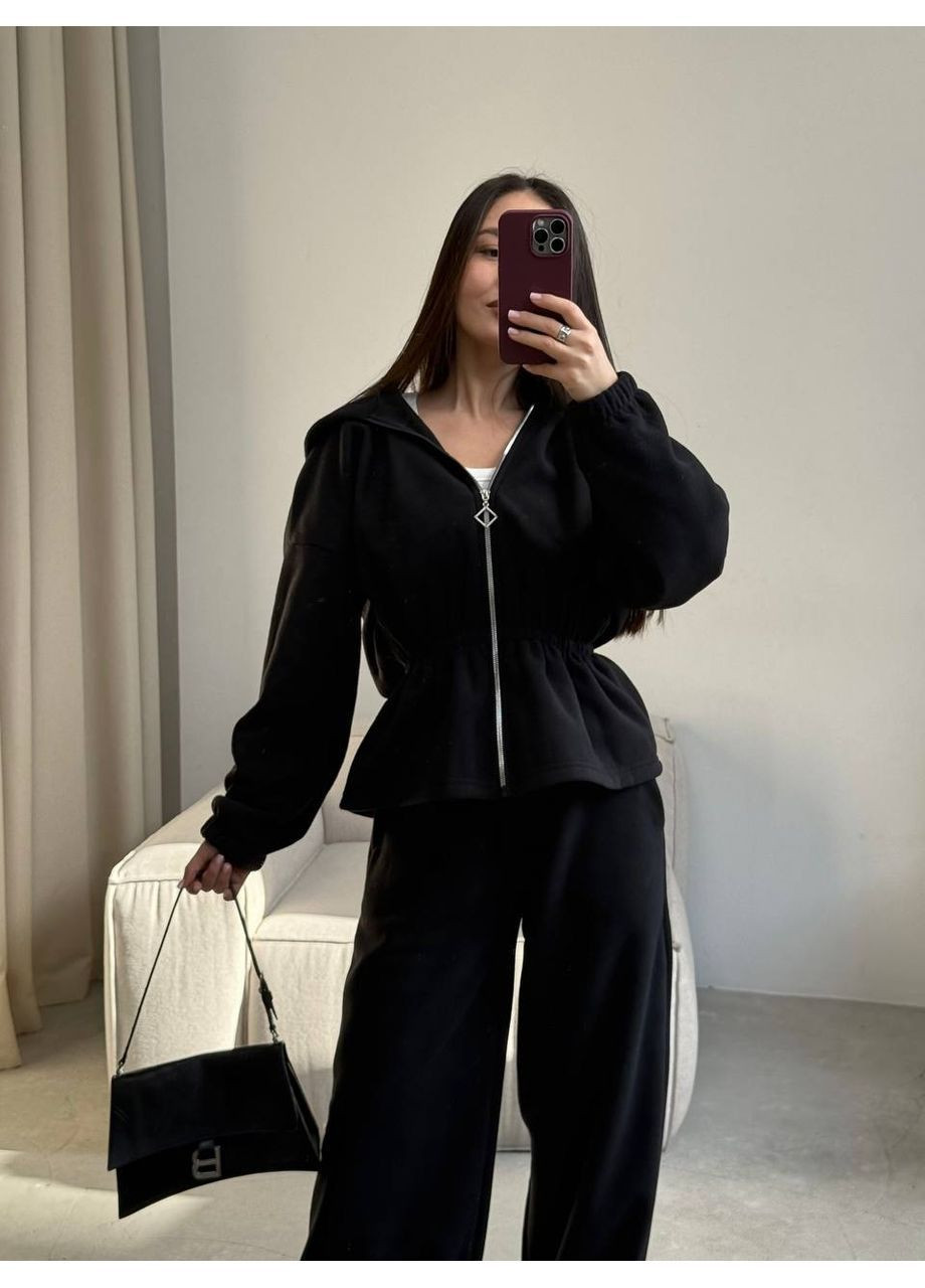 Жіночий костюм з кофтoю на блискавці та широкими штанами No Brand (372853420)