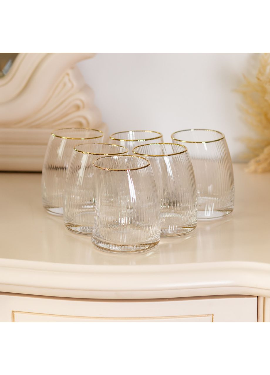 Набор стаканов 6 штук 400 мл изогнутые стенки для напитков прозрачные рифленые бокалы для воды ProDobro (364193062)