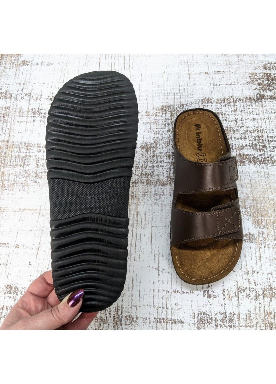 Шльопанці чоловічі на липучках шкіряні Inblu (333802041)