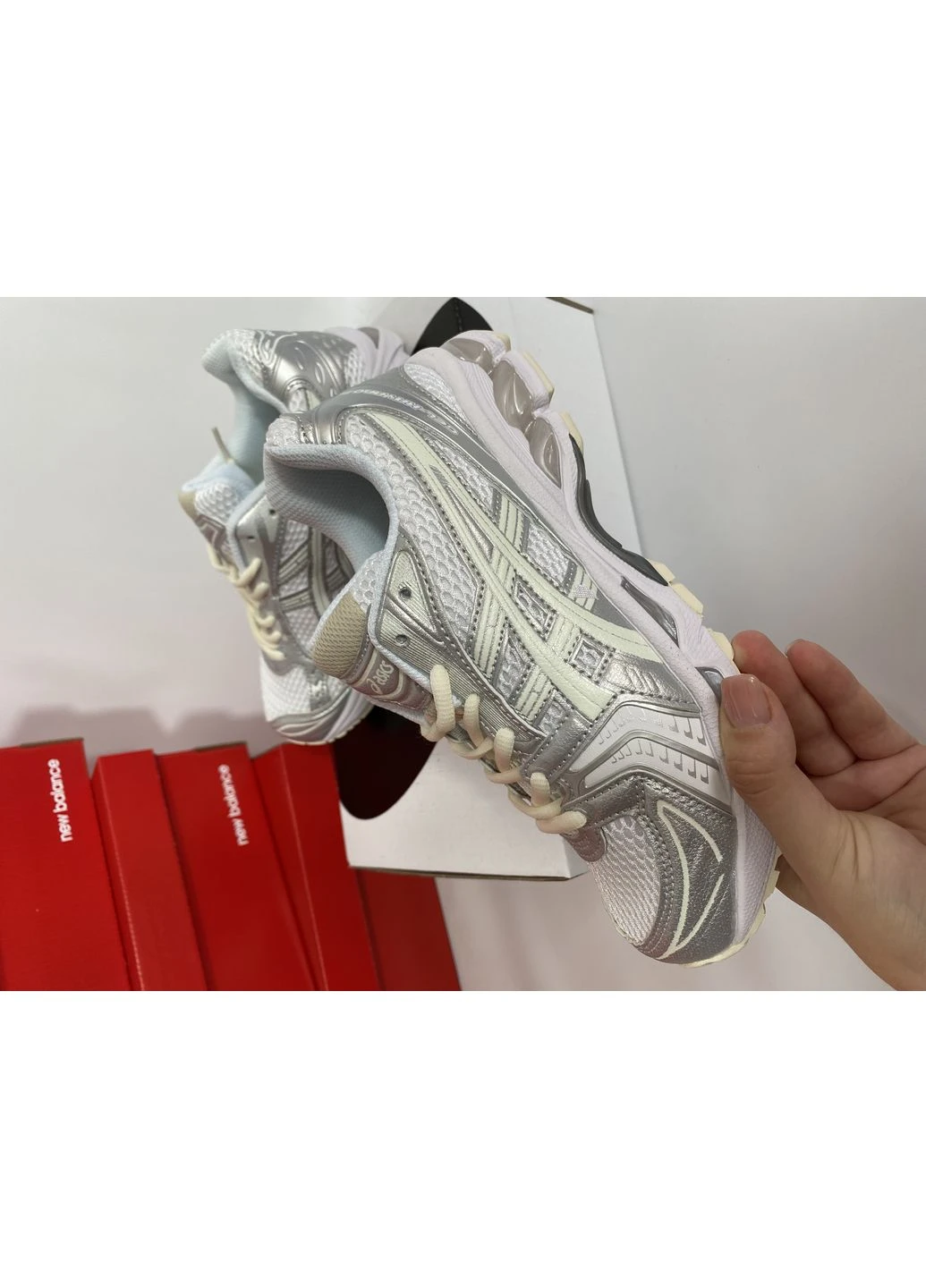 Белые летние кроссовки asics gel-kayano 14 white silver асикс гель кахано 14 No Brand