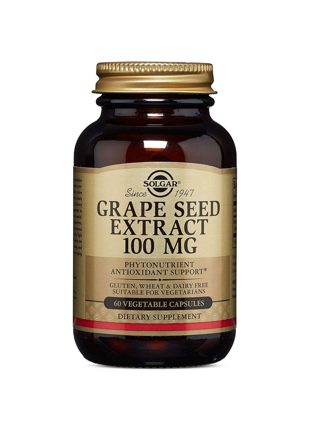 Экстракт виноградных косточек Grape Seed Extract, 100 mg, 60 Vegetable Capsules Solgar (282746261)