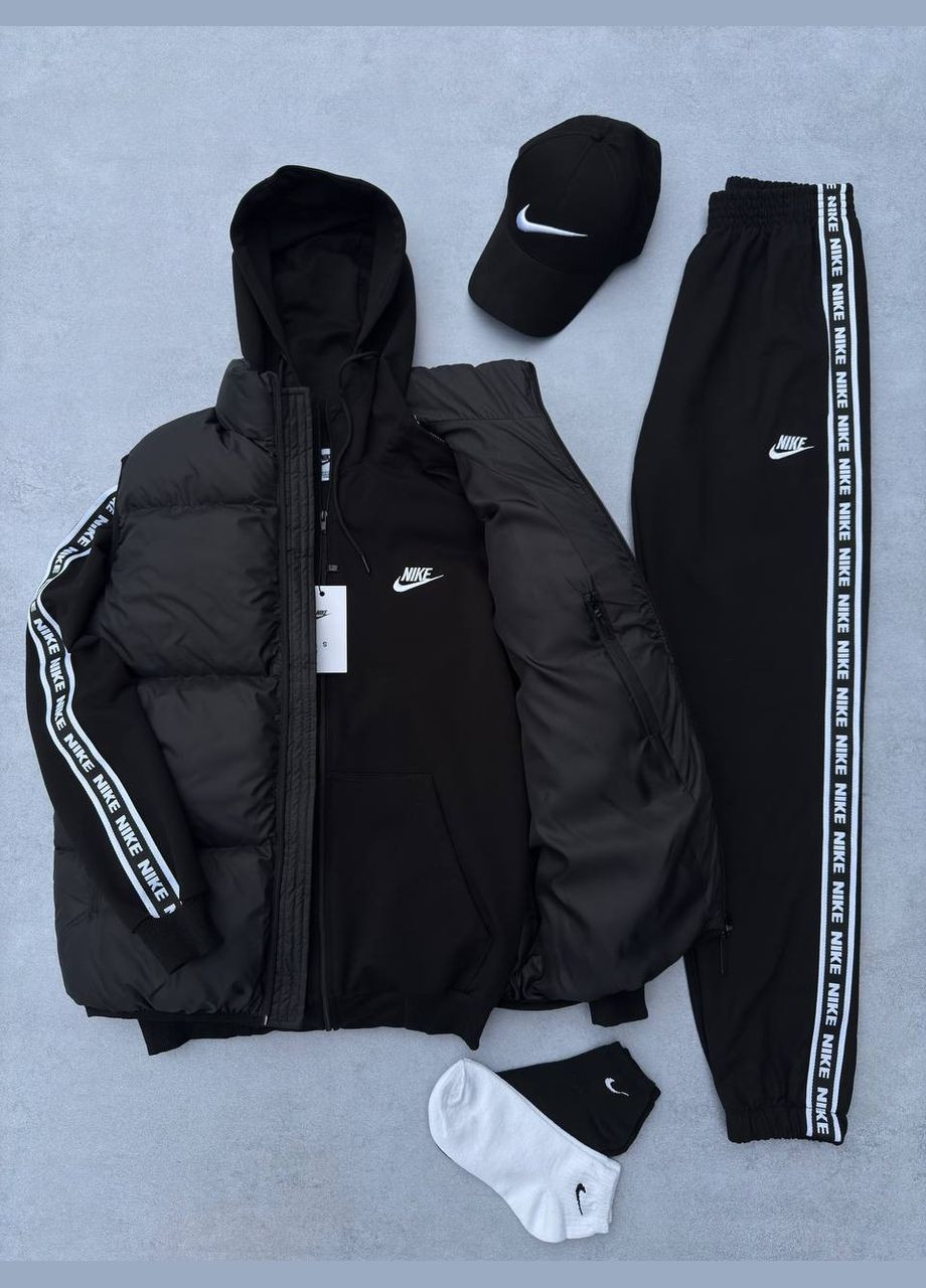 Чорний набір nike жилет,зіп худі лампас,штани,кепка,2 пари шкарпеток No Brand