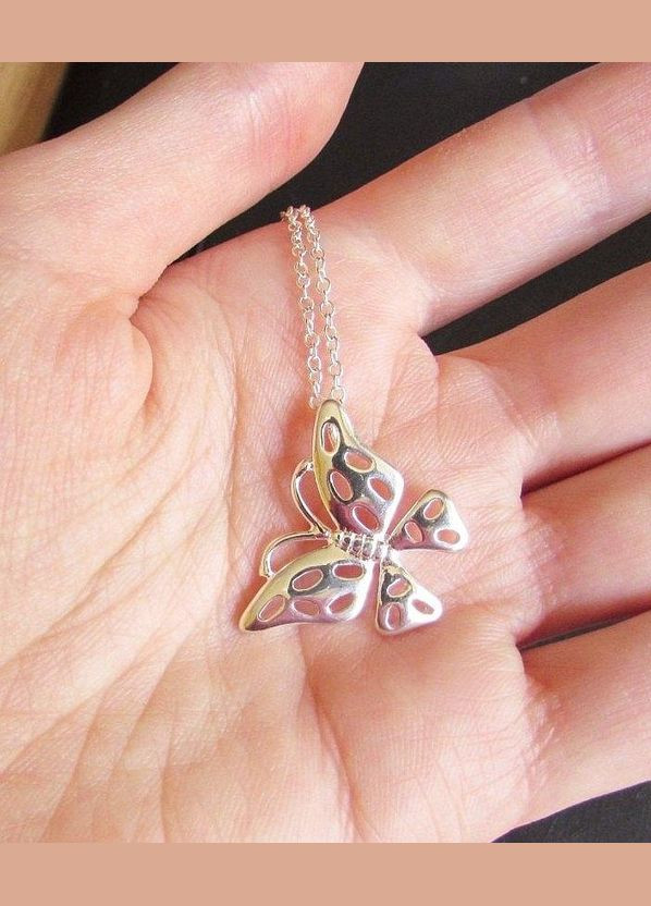 Посеребрённая подвеска на цепи кулон Бабочка в ажуре Fashion Jewelry (338431191)