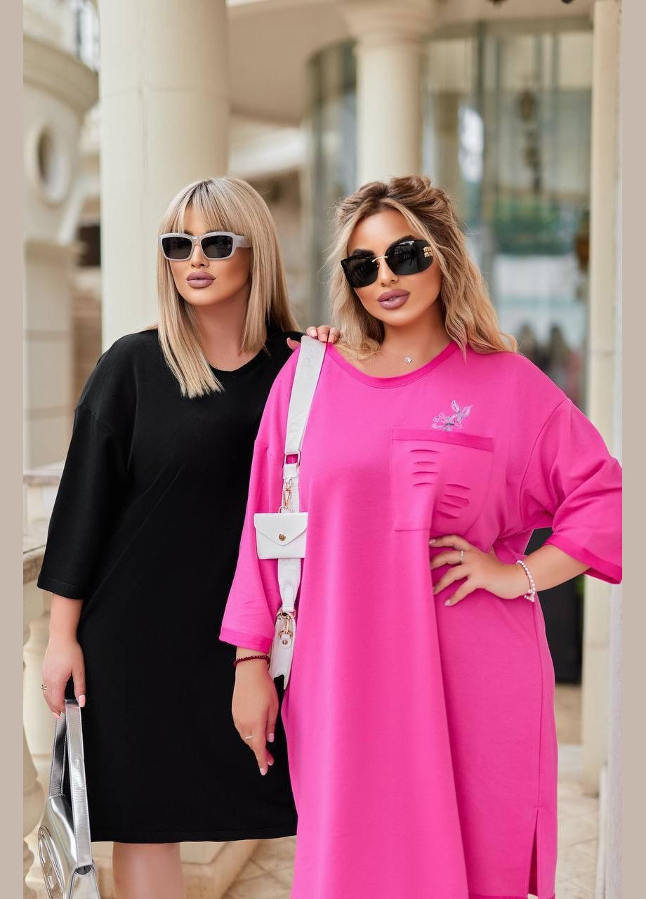 Черное платье оверсайз двунить с накатом на спинке No Brand