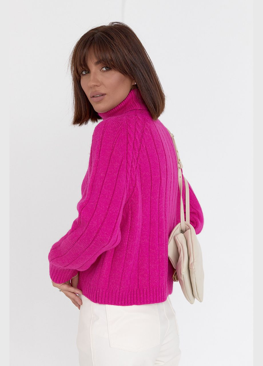 Фуксиновый демисезонный женский вязаный свитер с рукавами-регланами 01031 Lurex