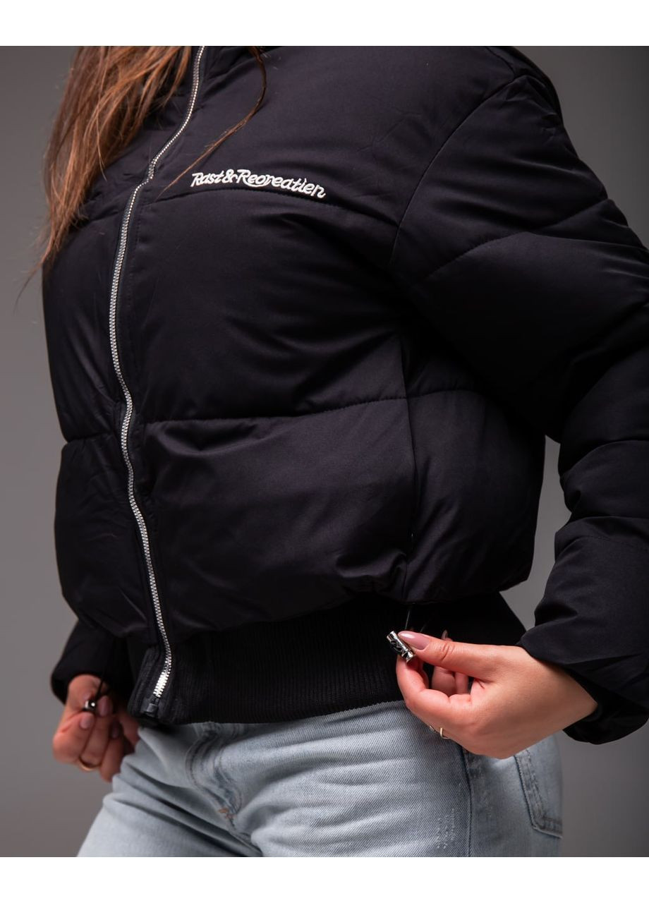 Чорна демісезонна утеплена жіноча куртка з резинкою на поясі Vakko